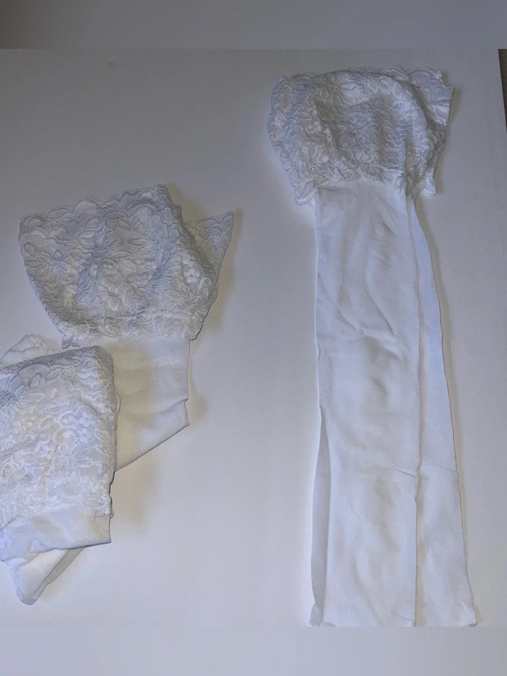 NWOT Lot of 3 Pair White Lace Trim Women's Stockings - Sheer Socks Thigh Hi